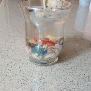 Hand Crafted Ocean-Themed Candle Holder with Red and Green Accents